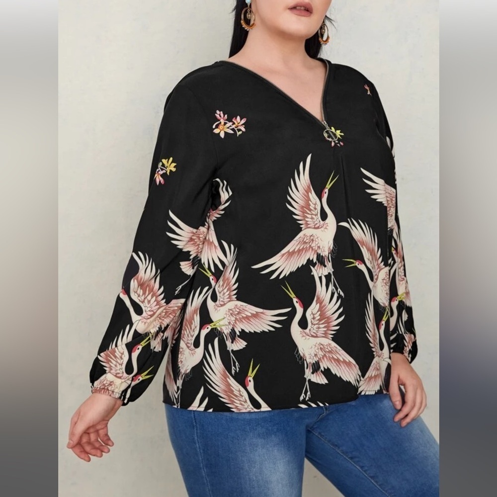 EMERY ROSE Plus Crane Print Half Zipper
Blouse, Sizes 14(1XL) and 16(2XL), NWOT - Picture 3 of 6